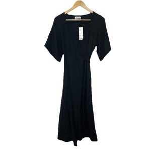 Urban Outfitters Women's XS Black Maxi Wrap Dress Short sleeve NWT